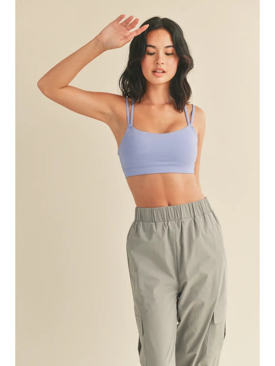 Lavender Blue Light Support Padded Strappy Sports Bra