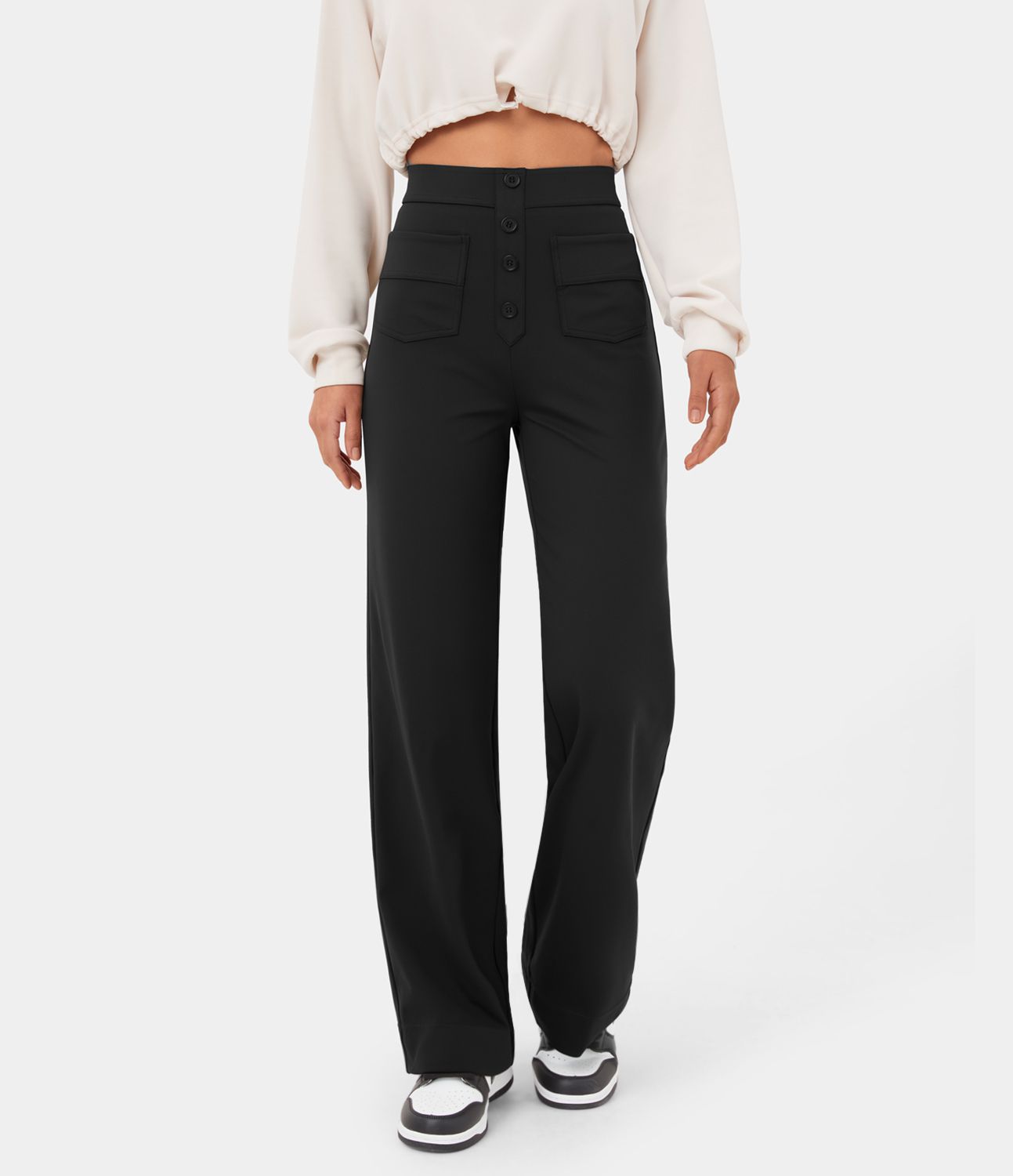 High Waisted  button Work Pants