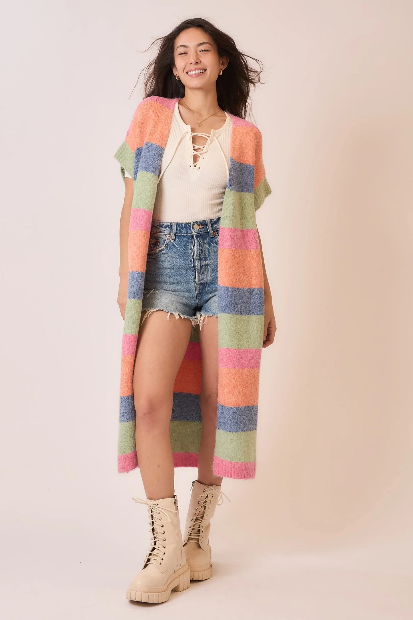 Color Block Sleeveless Long Cardigan
