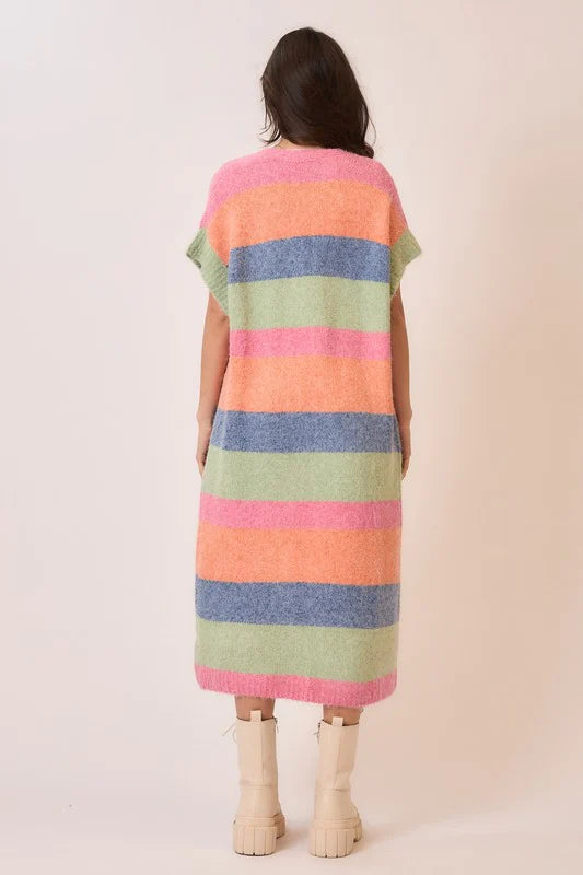 Color Block Sleeveless Long Cardigan