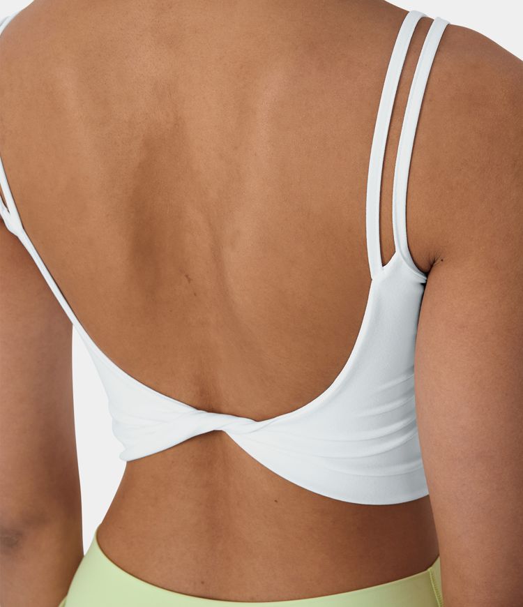 WHITE Twisted Cropped Yoga Tank Top