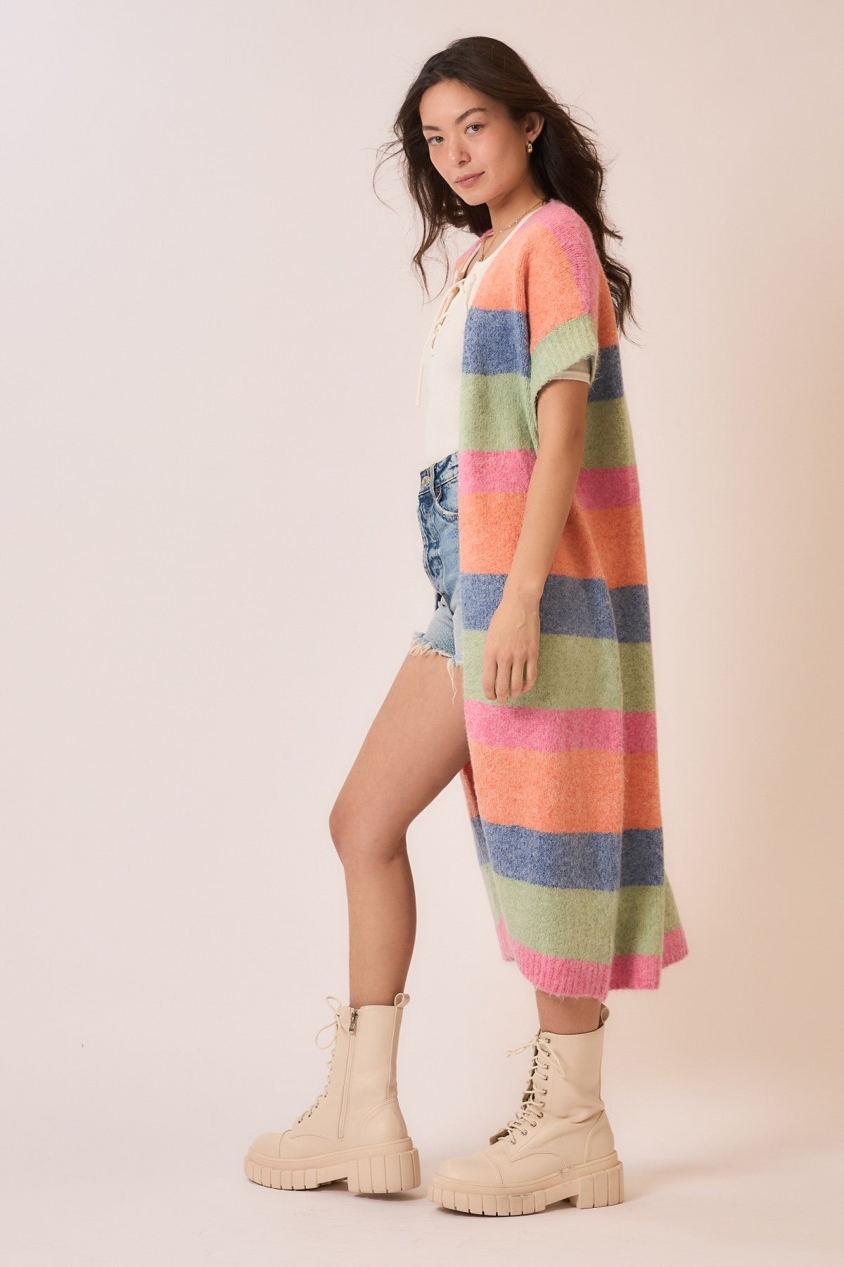 Color Block Sleeveless Long Cardigan
