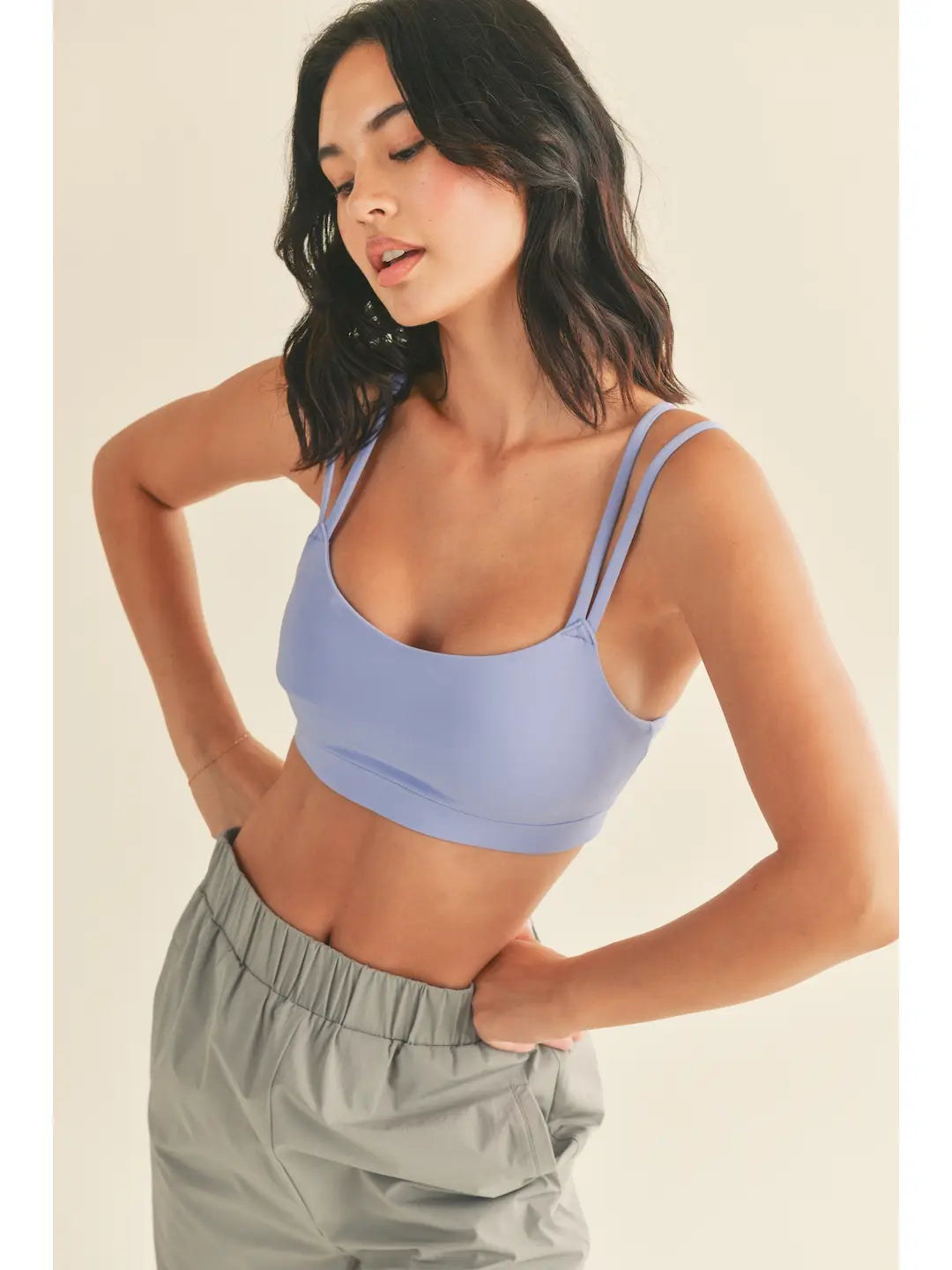 Lavender Blue Light Support Padded Strappy Sports Bra