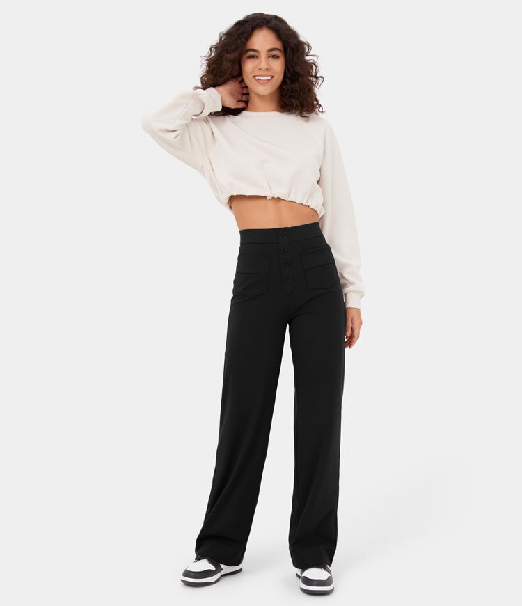 High Waisted  button Work Pants