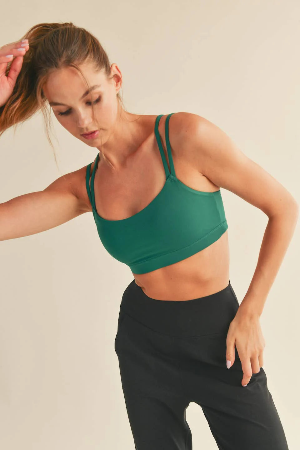 GREEN PADDED STRAPPY SPORTS BRA