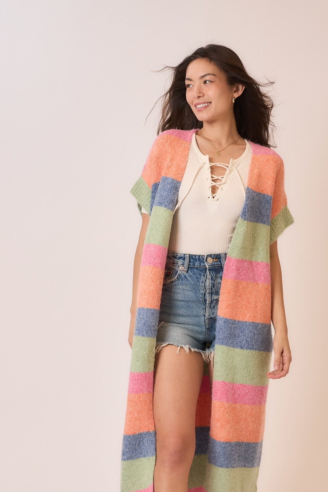 Color Block Sleeveless Long Cardigan