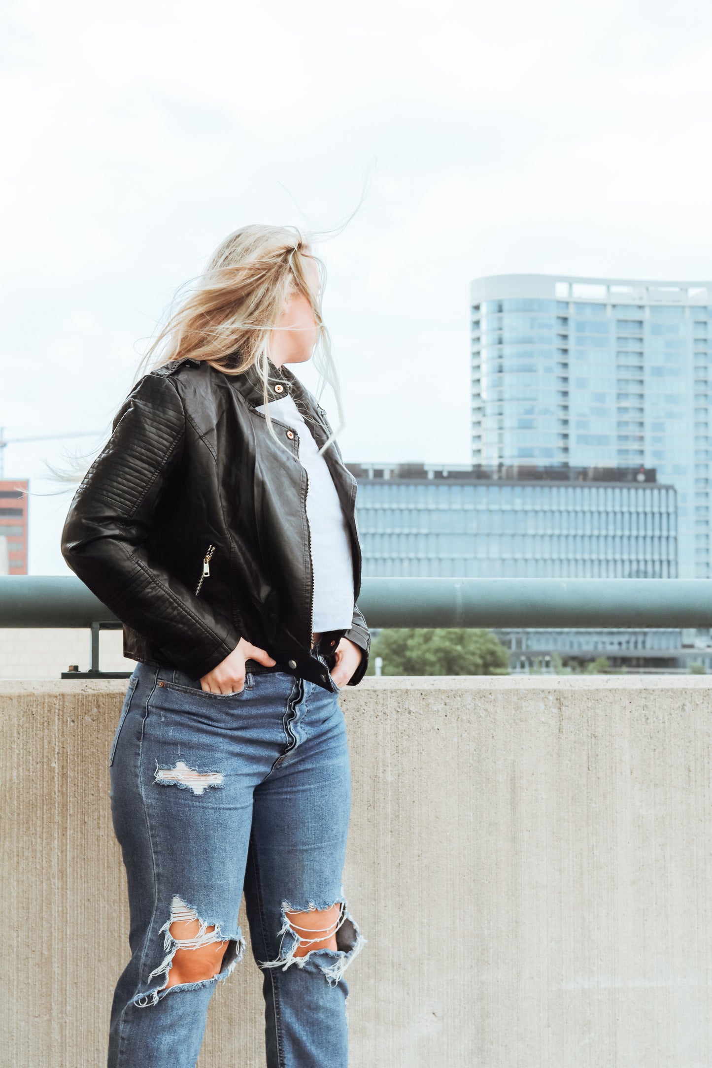 Astrid   Black ribbed biker jacket