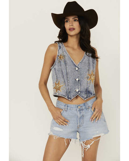 Enchanted -  STAR SEQUINS DENIM VEST