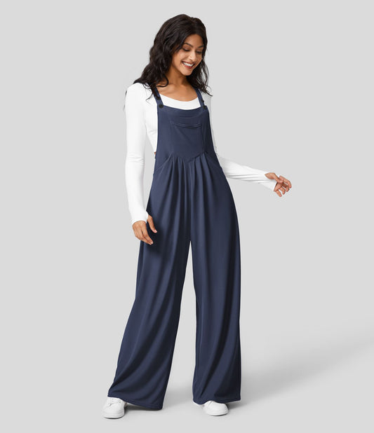 Halara Waffle Casual Overalls -  Dark blue