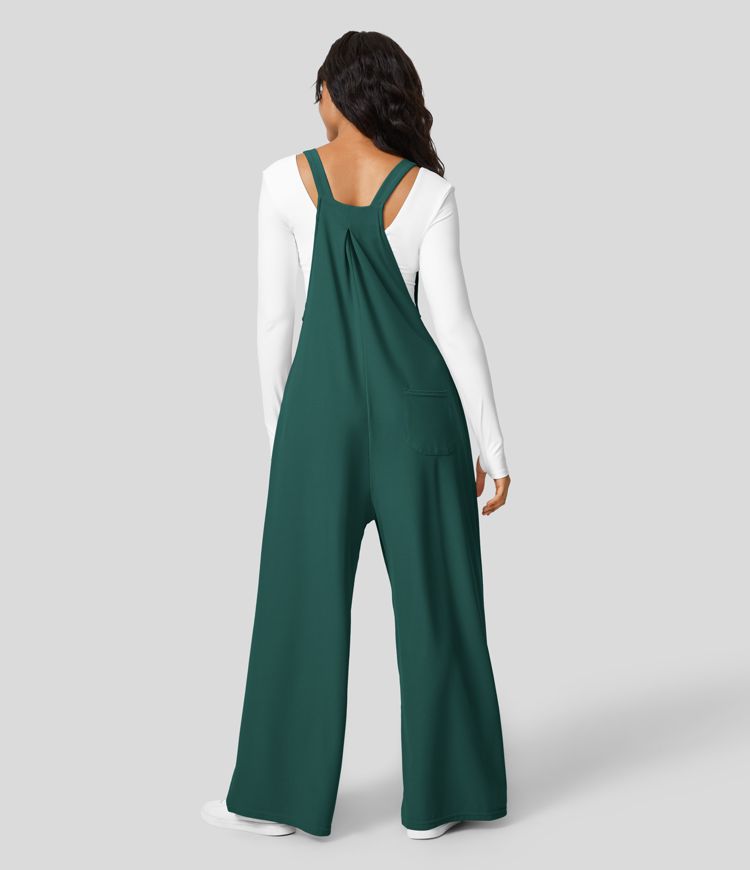 Halara Waffle Casual Overalls - Forrest Green