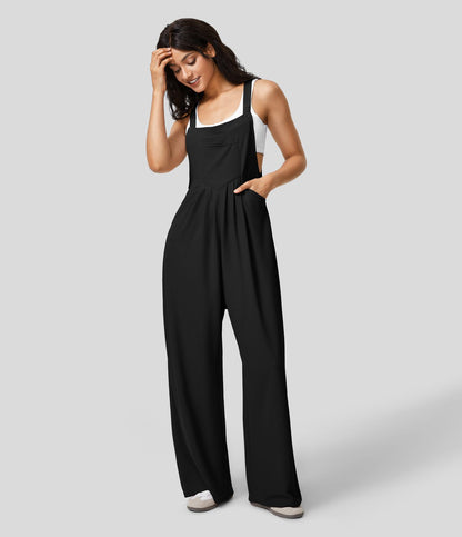 Halara Waffle Casual Overalls - black