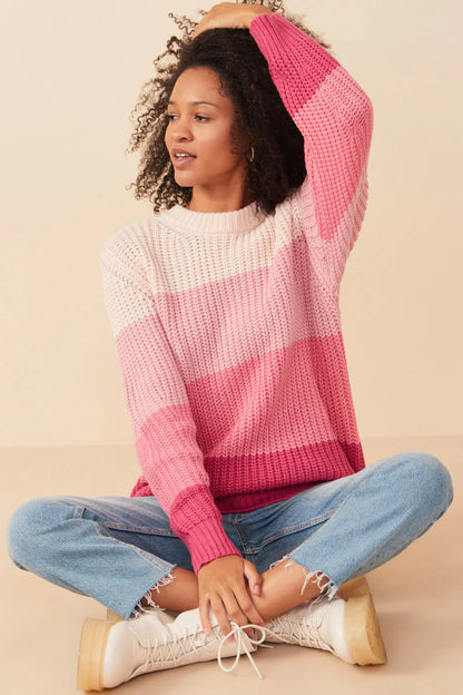 Pink Color Block Sweater