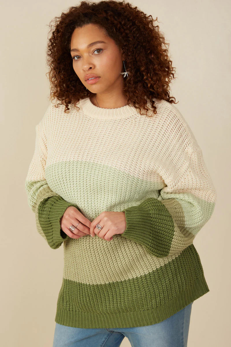 Green Color Block Sweater