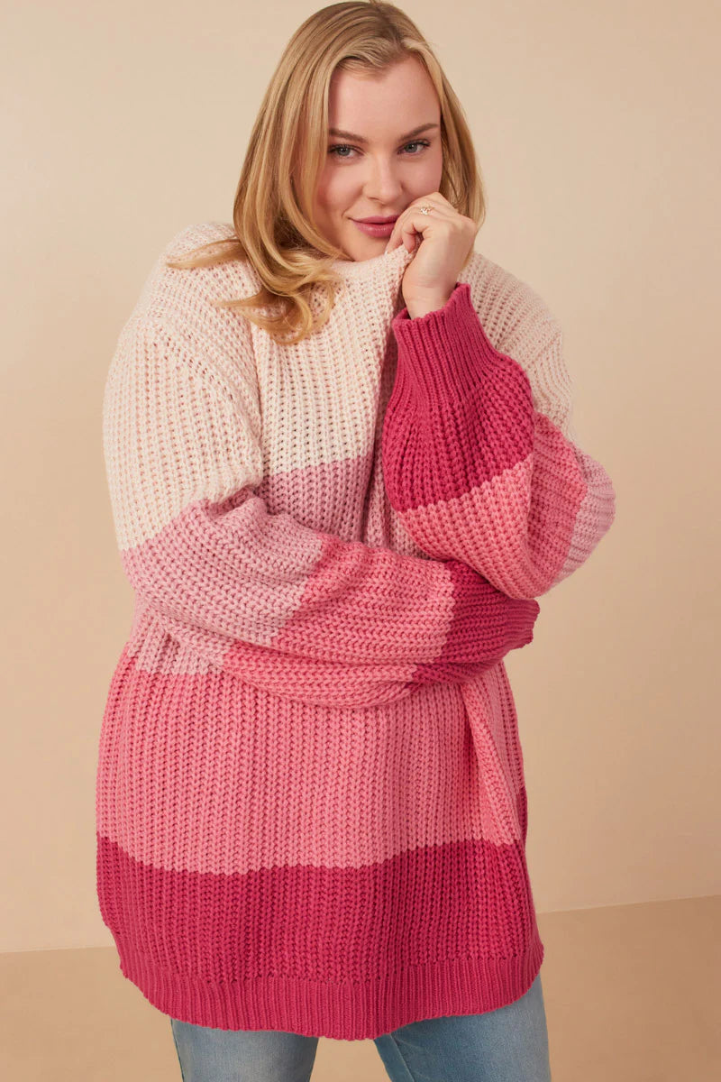 Pink colorblock sweater best sale