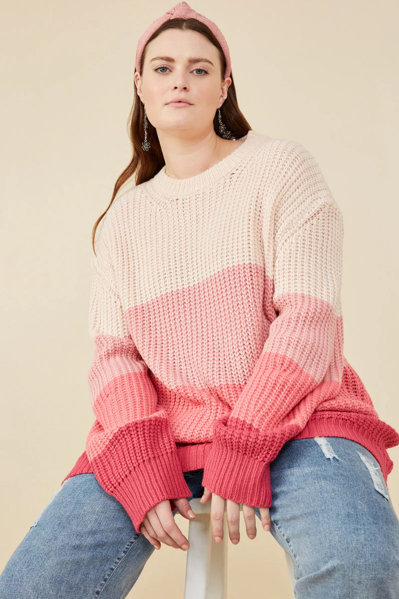 Pink Color Block Sweater