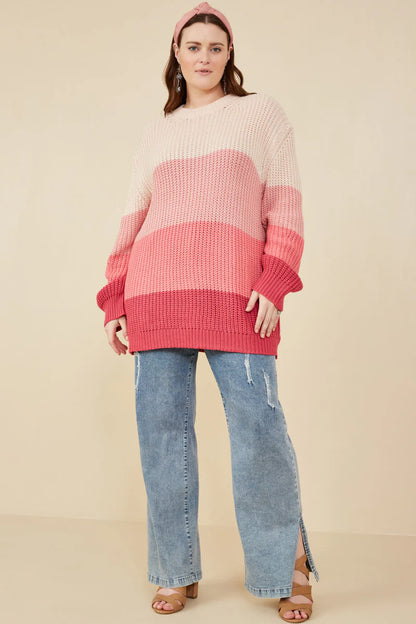 Pink Color Block Sweater