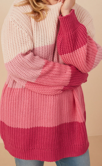 Pink Color Block Sweater