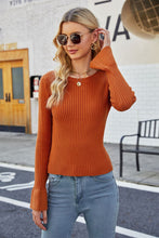 Load image into Gallery viewer, Flounce Sleeve Round Neck Rib-Knit Top
