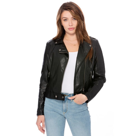 Astrid   Black ribbed biker jacket