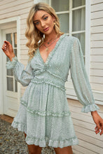 Load image into Gallery viewer, Floral Frill Trim Plunge Flounce Sleeve Dress - 4 colors
