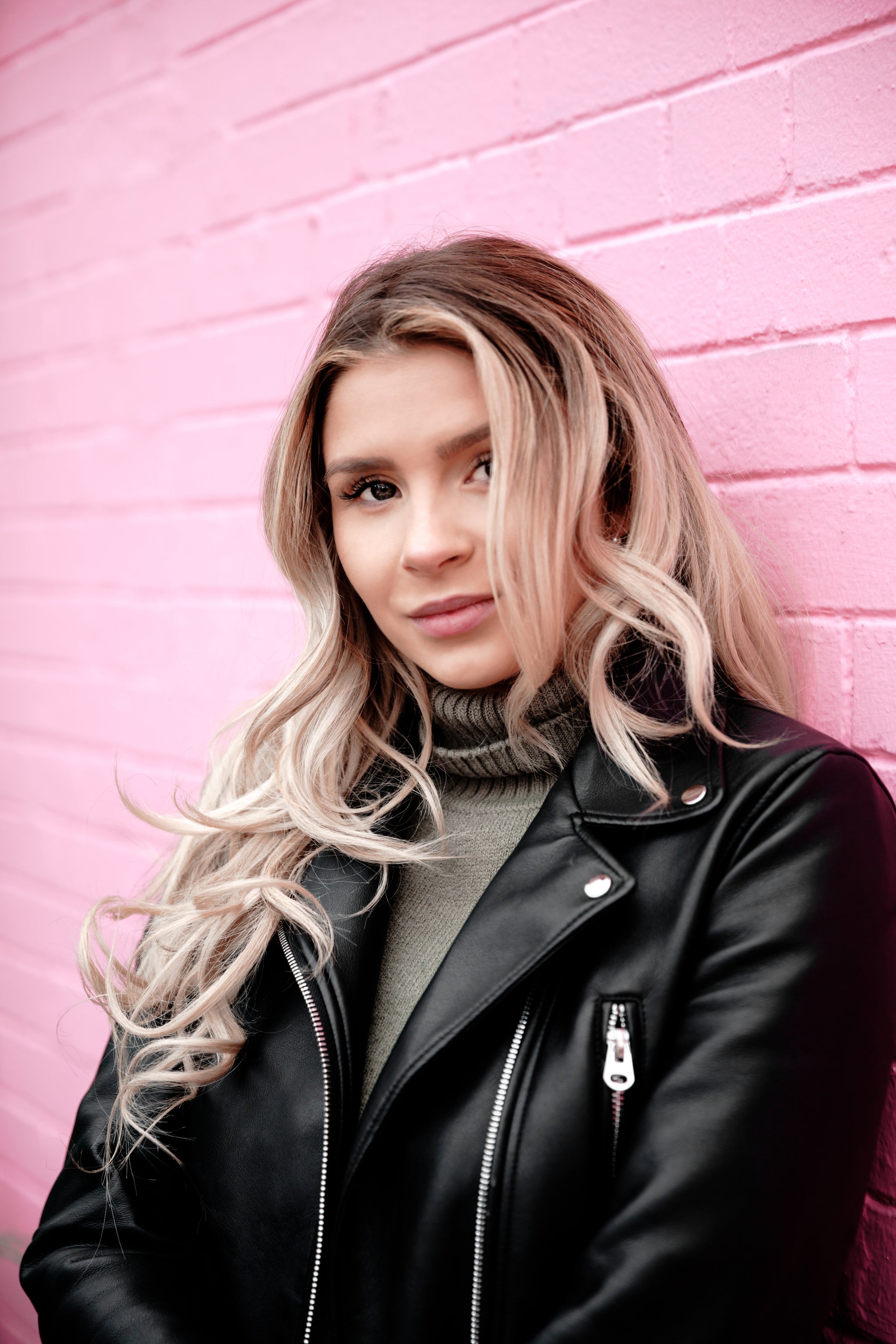 Leather jacket worn here is called the Astrid ribbed biker jacket. 